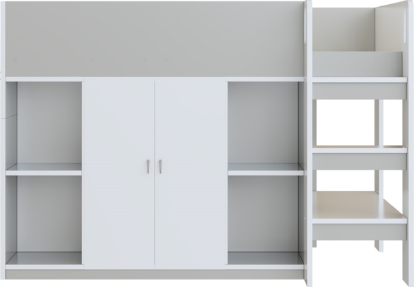 Bett Hochbett 90x200 cm mit Stauraum und Schrank – platzsparendes Kinderhochbett in Grau/Weiß Bild 10