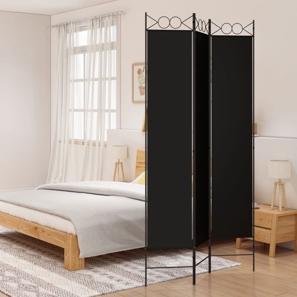 vidaXL 3-tlg. Paravent Schwarz 120x220 cm Stoff 350165