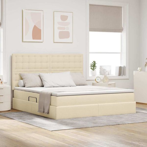 vidaXL Bett mit Stauraum und LED mit LED Creme 180 x 200 cm Polyester 3372562