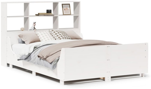 vidaXL Massivholzbett mit Regal ohne Matratze Weiß 120x200 cm 3323810