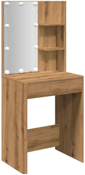 vidaXL Schminktisch mit LED-Lichterkette und USB-Anschluss, Holzwerkstoff artisan-eiche, 60 x 40 x 140 cm
