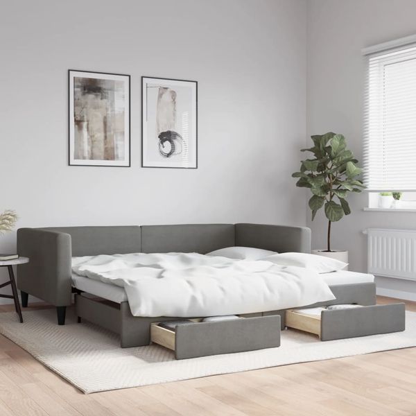 vidaXL Tagesbett Ausziehbar mit Schubladen Dunkelgrau 100x200 cm Stoff 3196620
