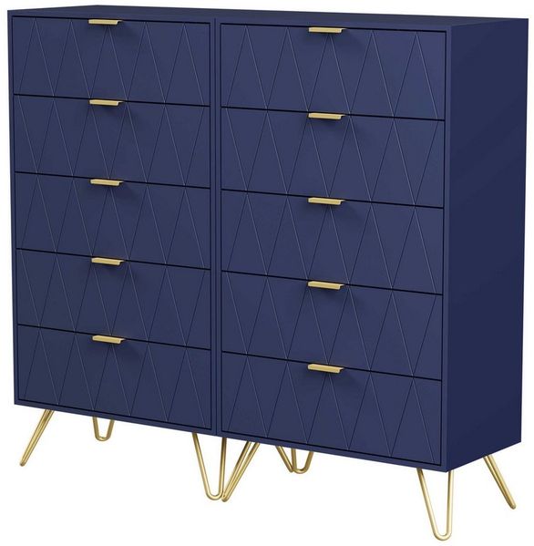 UEV Kommode mit 5 Schubladen, Highboard, Schmal Beistellschrank (Mehrzweckschrank für Wohnzimmer Schlafzimmer Büro Flur, Sideboard mit Schubladen weiß/schwarz/dunkel blau), 60x34x110cm, Schubladenschrank, Aufbewahrungsschrank, mit Kisppschutz