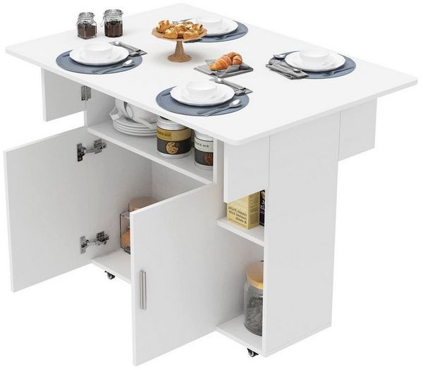 JEOBEST Esstisch Klappbarer Esstisch mit Ablage und Rollen, MDF, (Küchentisch, 1-St, Esstisch für 6 Personen) für Esszimmer und Küche