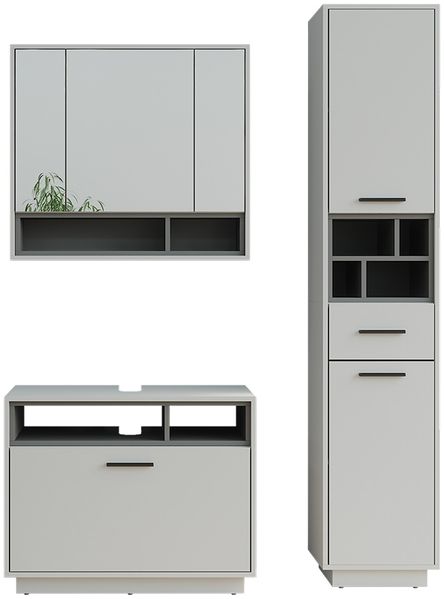 Badmöbel-Set Beatrice Grau/Anthrazit 3 Teile mit Hochschrank Vicco