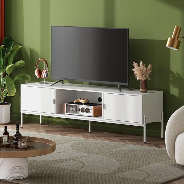 WLIVE Lowboard TV-Schrank für Fernseher bis zu 65 Zoll, 147 x 37 x 43 cm (TV Board mit Offenen Stauraum), Lange 147 cm Fernsehtisch für Wohnzimmer, Industrie-Design