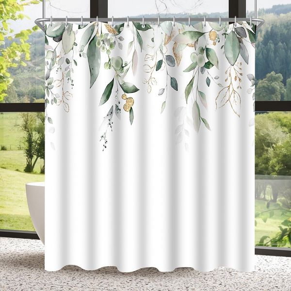 Duschvorhang 200x200 cm Goldene Blätter, Anti-Schimmel, Textil, Wasserabweisend