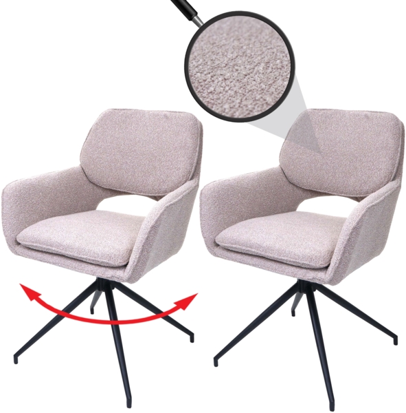 2er-Set Esszimmerstuhl HWC-N74, Küchenstuhl, drehbar Auto-Return, Stoff Bouclé (540g/m²) Öko-Tex ~ beige