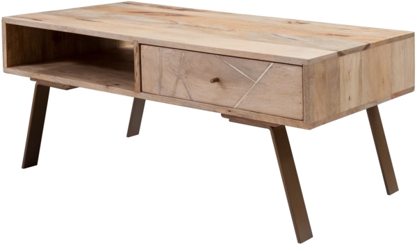 Wohnling Couchtisch SAKIR 95 x 42 x 50 cm Mango Massivholz / Metall Sofatisch Bild 2