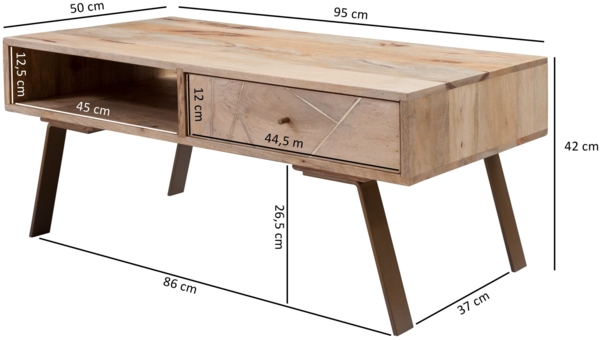 Wohnling Couchtisch SAKIR 95 x 42 x 50 cm Mango Massivholz / Metall Sofatisch Bild 7