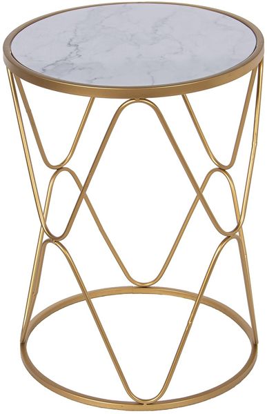 DRW Beistelltisch aus Metall und MDF und Acryl, Marmoreffekt in Gold, 37 x 37 x 50 cm