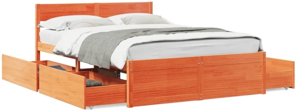 vidaXL Massivholzbett ohne Matratze Wachsbraun 135x190 cm Kiefernholz 3282359