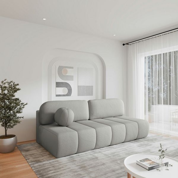 MOEBLO Sofa Fluffy aus Bouclé, Bequemes Sofa mit Schlaffunktion und Stauraum, Stilvollem Bouclé-Bezug, Couch Polstermöbel Sitzmöbel Wohnzimmermöbel 3-Sitzer-Sofa Stoffsofa, mit Relaxfunktion (BxHxT):210x88x104 cm