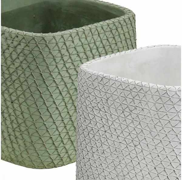 Viana Übertopf Keramik Blumentopf 2er Set Weiß Grün Relief 12,5x12,5x9cm, 2 Stück