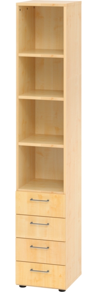 bümö smart Schubladenschrank, Büroschrank in Ahorn mit 4 Schüben & 4 Regalfächern - Bürocontainer aus Holz, Container mit Metallgriffen & Soft-Stop Schubladen, 964S4-3-3-BS