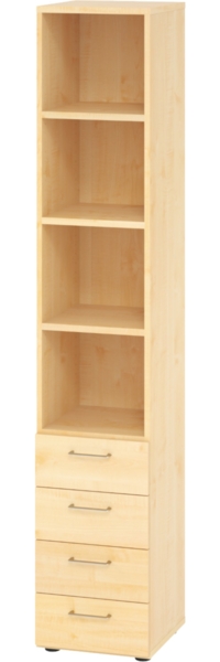 bümö smart Schubladenschrank, Büroschrank in Ahorn mit 4 Schüben & 4 Regalfächern - Bürocontainer aus Holz, Container mit Metallgriffen & Soft-Stop Schubladen, 964S4-3-3-BS