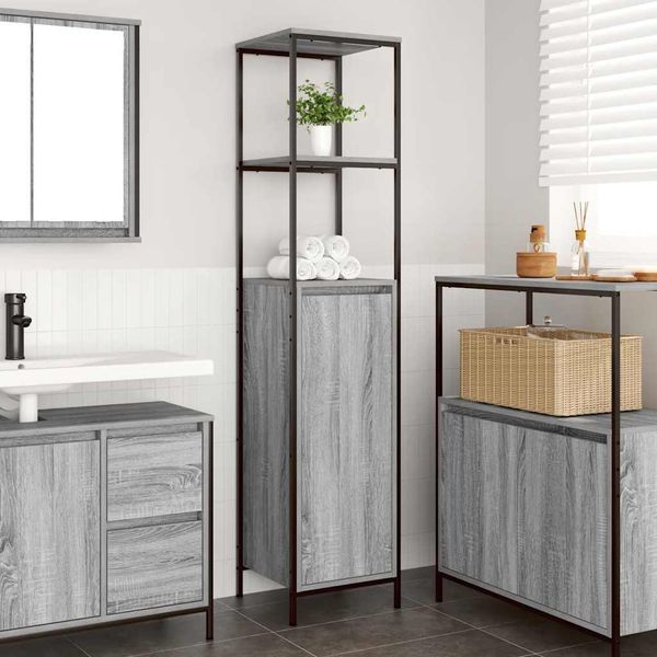 vidaXL Badschrank mit Regalen Grau Sonoma 36x35x165 cm 861910