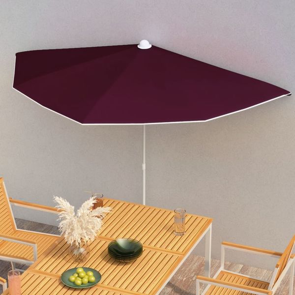 Halb-Sonnenschirm, Gartenschirm mit Mast 180x90 cm Bordeauxrot
