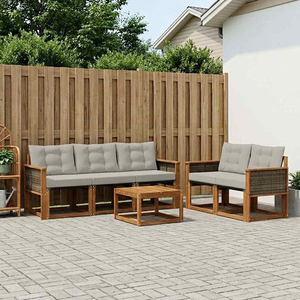 vidaXL Outdoor-Sofagarnitur mit Kissen 6 pcs Natürlich und Hellgrau 3381771