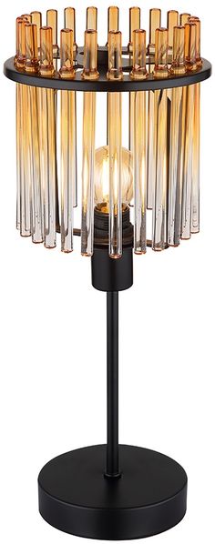 LED Tischleuchte, Metall, Glas Amber, H 37,5 cm