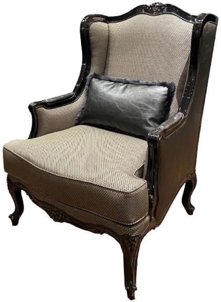 Casa Padrino Luxus Barock Ohrensessel Gold / Schwarz 78 x 80 x H. 108 cm - Edler Wohnzimmer Sessel im Barockstil - Barock Wohnzimmer Möbel