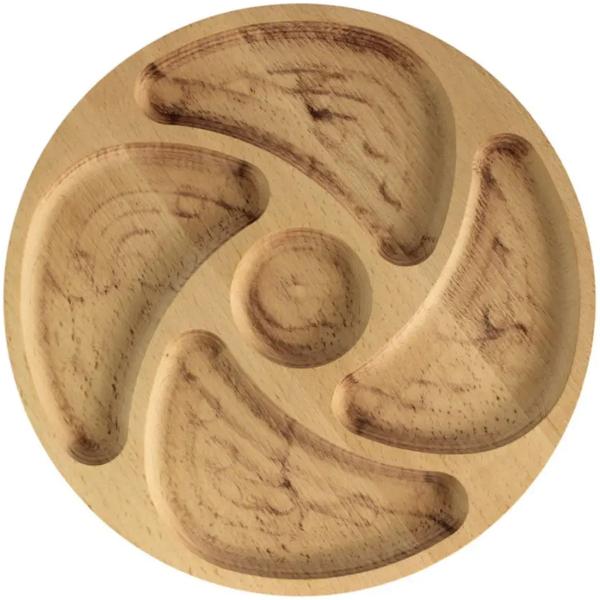 Ø25cm Servierplatte aus natürlichem Holz mit 5 geteilten Fächern, Servierteller von Vorspeisen, Käse und Snacks, Holzplatte Cheeseboard für Fleisch und Käse, Käseplatte, Cheese Board