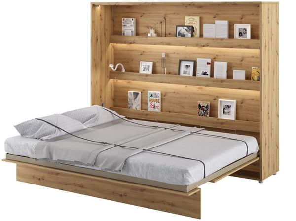 MEBLINI Schrankbett Bed Concept - BC-14 - 160x200cm Horizontal - Artisan Eiche mit Matratze - Wandbett mit Lattenrost - Klappbett mit Schrank - Wandklappbett - Murphy Bed - Bettschrank