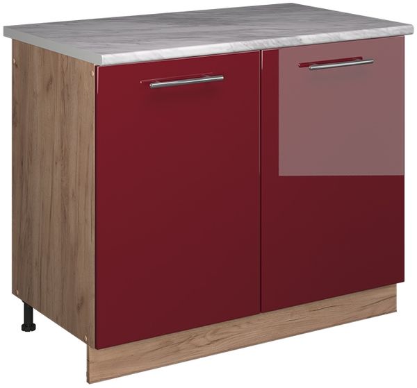 Spülenunterschrank Fame-Line Bordeaux Hochglanz/Goldkraft Eiche 100 cm, AP Marmor Vicco