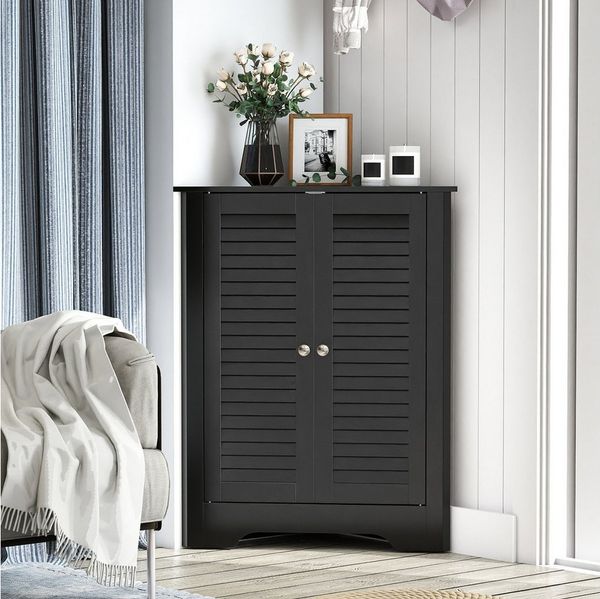 COSTWAY Eckschrank Sideboard mit Lamellentür, verstellbarem Regal, 63x32x81,5cm