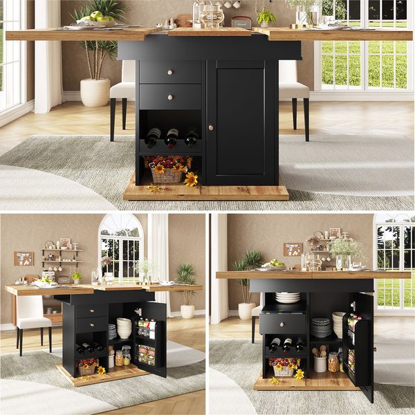 Esstisch Teleskoptisch(110-140×80cm), klappbarer Küchentisch für 4-6 Personen, Ausziehbarer Esstisch ,platzsparender Küchentisch,für Küche und Wohnzimmer, Tisch mit Snackregal und Weinregal