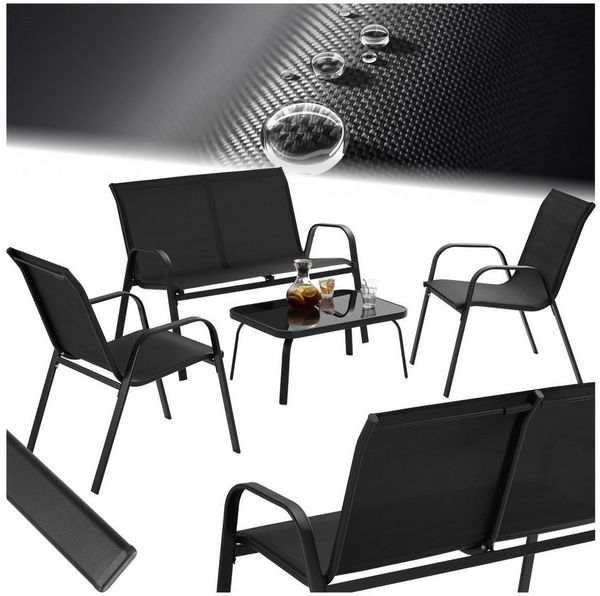 tectake Gartenlounge-Set Sitzgruppe Nora für 4 Personen, Textilene-Gewebe, (Set, 4-tlg), Stabile Gestelle aus pulverbeschichtetem Stahl