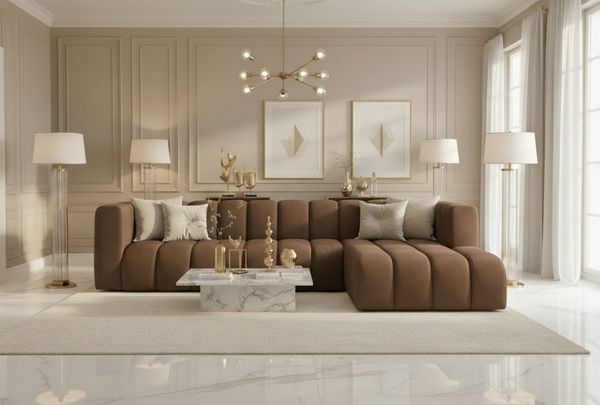 Kaiser Möbel Ecksofa Moderne aus Veloursstoff Salvador Grand L 318 cm, Ecksofa, Tiefe Sitzflächen,Premium-Velours Salvador,Design Soft-Cube