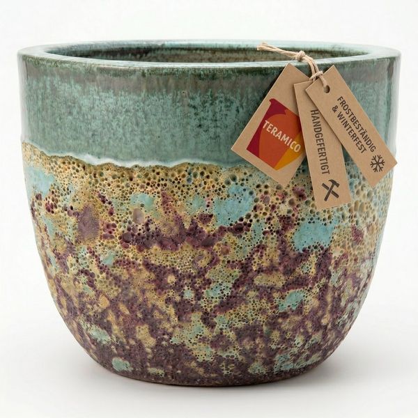 Teramico Blumentopf Pflanztopf Keramik Antik Grün – Ø 21x18 cm (1 St), Frostfest, UV-Fest