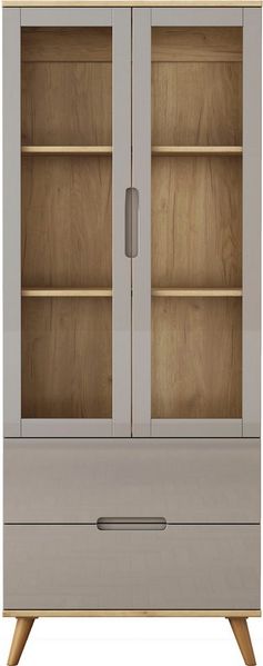 OTTO home Highboard Lund, mit glänzenden Fronten, Glastüren, helles Holzdekor, Breite 70 cm