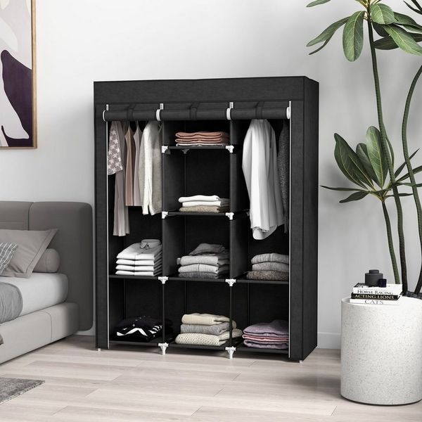 HOMCOM Stoffschrank Faltschrank, Faltbare Garderobe aus Vliesstoff (Kleiderschrank, 1-St, Tücherschrank) Schwarz, 125 x 43 x 162,5 cm