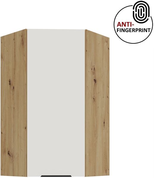 Küchen Eckhängeschrank 60x60 cm - Höhe 90 cm Küche ARIA Weiss ultra matt + Eiche Artisan matt, hochwertige Fronten mit Anti Fingerprint Beschichtung Küchenzeile Küchenblock