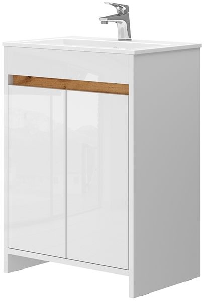 Waschbeckenunterschrank Lemgo Weiß Hochglanz 2 Teile, Unterschrank 60 cm Vicco