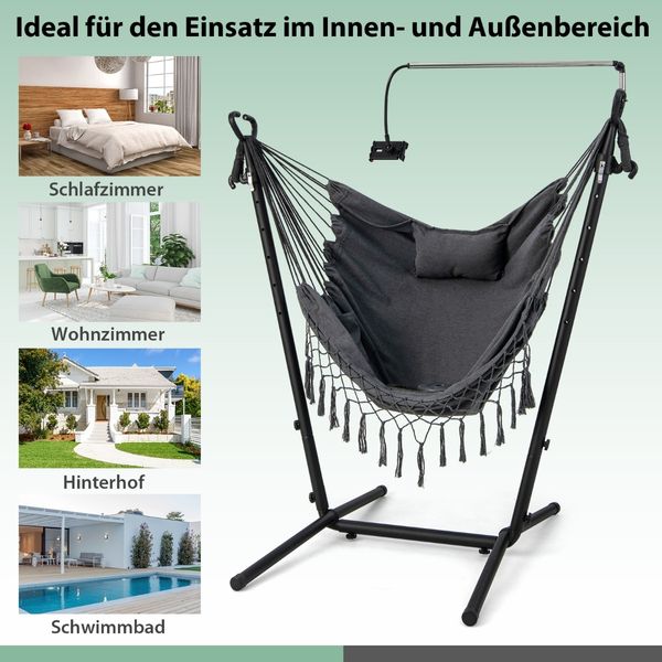 Hängesessel mit Ständer Höhenverstellbarer Hängesitz mit Kissen 152 x 107 x 96-146 cm Grau