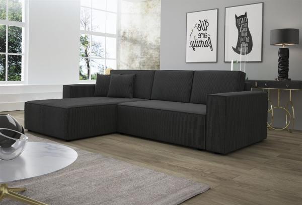 Ecksofa Schlafsofa Sofa CONOR Stoff Schwarz Ottomane Links