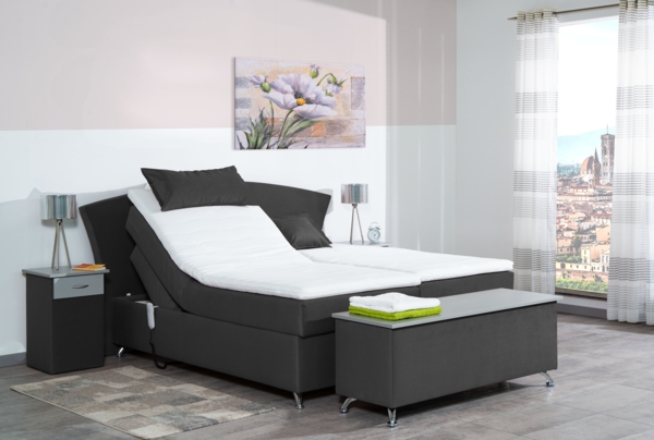 Meisterbetten Boxspringbett Huss 100x200 in VS-Grau, Matratzenbezug Nano, Ergoflex-Topper Bild 3