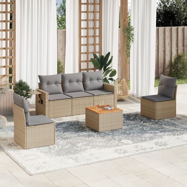 vidaXL 6-tlg. Garten-Sofagarnitur mit Kissen Beige Poly Rattan 3224505