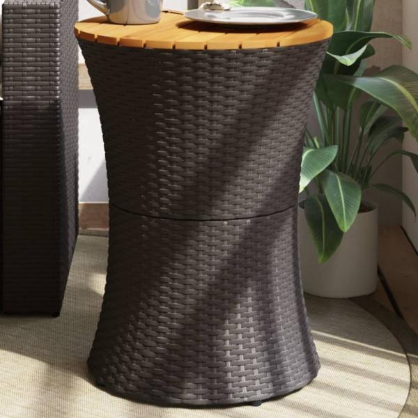 vidaXL Garten-Beistelltisch Trommelform Schwarz Poly Rattan Massivholz 368296