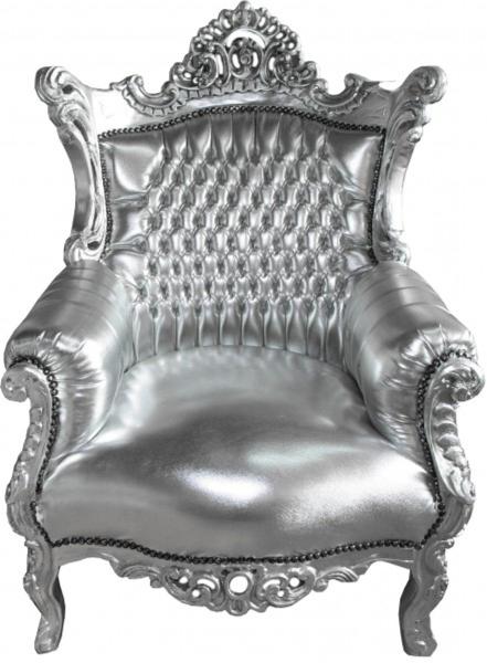 Casa Padrino Barock Sessel Al Capone Silber / Silber- Antik Stil