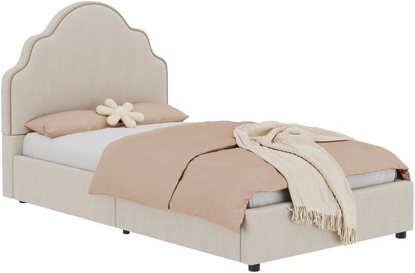 Merax Polsterbett, Einzelbett, Kinderbett 90x200 cm, Bett mit gepolstertes Kopfteil, leinen, beige Bild 10