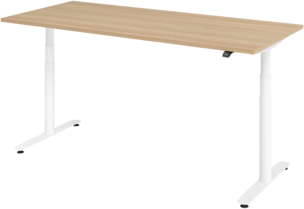 bümö elektrisch höhenverstellbarer Schreibtisch 180x80 cm mit Memory, Bluetooth & App-Steuerung - Schreibtisch höhenverstellbar elektrisch , elektrischer Schreibtisch Eiche, Gestell weiß, XDLR-19-E-W