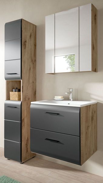 Badmöbel Set Cover in schwarz und Eiche 3-teilig 105 cm