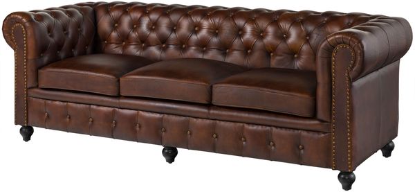 Sofa 3-Sitzer Echtleder 216x82x75 braun CHESTERFIELD #103