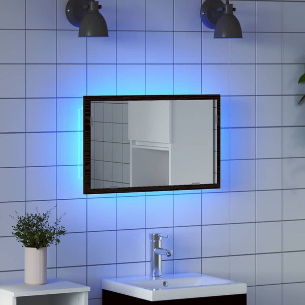 vidaXL Badspiegel mit LED-Leuchten Schwarz Eichen-Optik 60x8,5x37 cm 862547