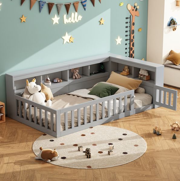 Bett 90x200 cm mit Stauraum und Steckdose – vielseitiges Tagesbett in Grau