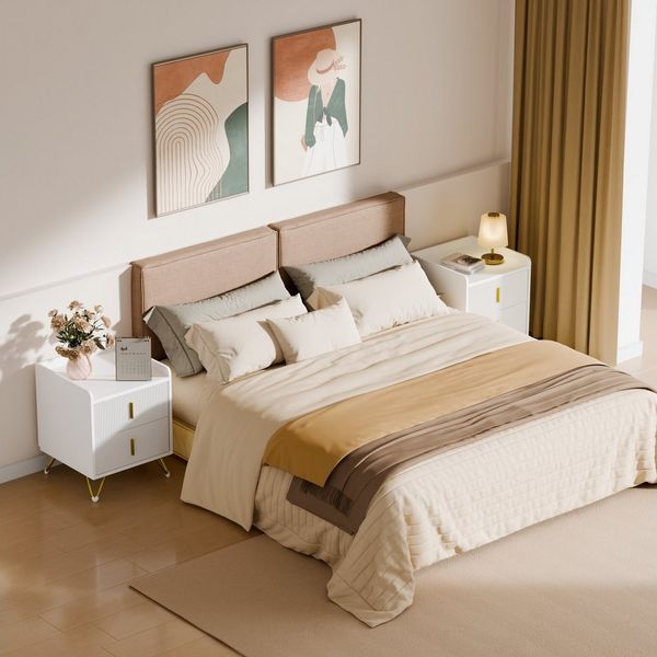 Mondeer Nachttisch Nachtkommode (2-St, 50 x 40 x 50 cm), mit 2 Schubladen, Kleiner Bettkasten in Weiß & Gold